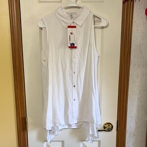 Fever White Sleeveless Button-Down Shirt